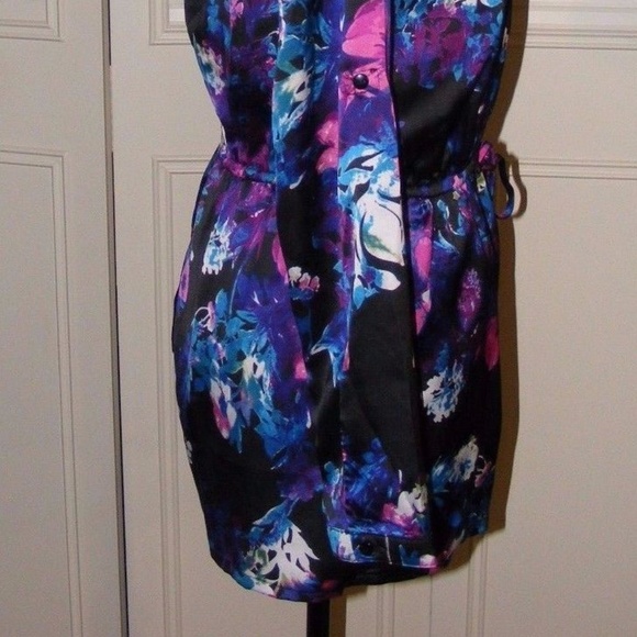 Penelope Tree Silky Satin Surplice Floral Romper Black Blue Purple sexy dressy - Picture 8 of 14